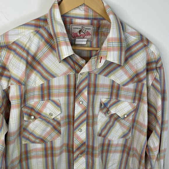VTG 80s 90s Wrangler Western Shirt Pearl Snap Plaid Cowboy Men XXL / See Below - Picture 2 of 14